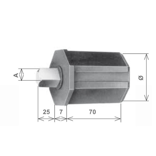 Contera Ø 70 octg. PVC c/ perno Q. 15 mm: cardan obra