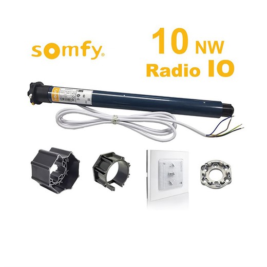 Kit moteur store SOMFY- RADIO IO 10 Nw. + Adaptateurs d'arbre Ø 60 octog. + support + bouton radio Smoove IO