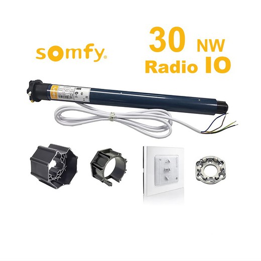 Kit Motor de persiana SOMFY- RADIO IO 30 Nw.  + Adaptadores eje Ø 60 octog. + soporte + Pulsador radio smoove IO