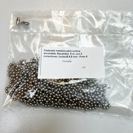 Corrente plástica para persianas de rolo: Substituição 6 m. com 2 conectores