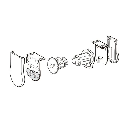Kit cortina para fuste 43 mm: Mecanismo direto + ponteira com pino metálico Ø 6 mm + suportes aba 10,5 mm + guarnições