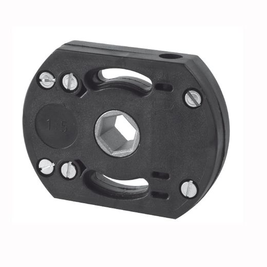 Mecanismo CARDAN "COMPACT"  1:8 / 20 Kg.          (Final de carrera de 14 vueltas) Entrada axial para perno  hexag. 19 mm. y salida para varilla Q. 8 mm