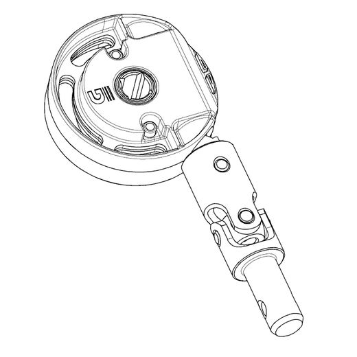 Mecanismo cardan SIN FIN para CORTINA enrollable hasta 8 kg. - R: 2,8/1 - rótula con macho Ø 9,9 mm. para tubo manivela Ø 10 mm interior. - Entrada axial para perno cuadrado 7 mm.