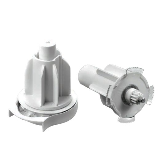 Mecanismo cortina desmultiplicado (1:1,65) a cadena con campana - hasta 8 kg. / 12 m² - para soporte con pestaña 12 mm. / para eje Ø 43 mm + contera con espiga retractil metalica Ø 5 mm