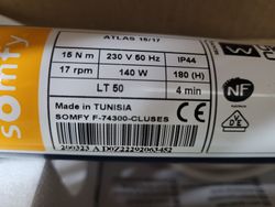 Motor cego Somfy LT50 HiPro ATLAS 15 Nm / 17 rpm