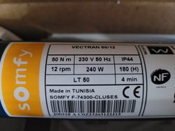 Moteur de store Somfy LT50 HiPro Vectran VR 50 Nm / 12 tr/min
