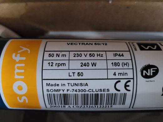 Moteur de store Somfy LT50 HiPro Vectran VR 50 Nm / 12 tr/min