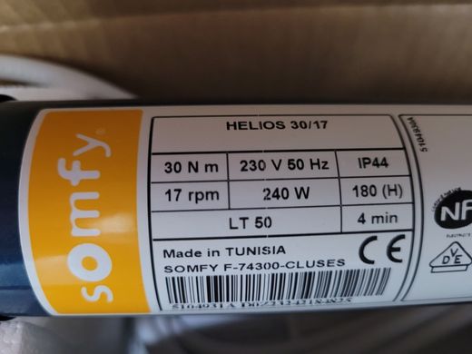 Moteur de store Somfy Helios LT50 HiPro 30 Nm / 17 tr/min