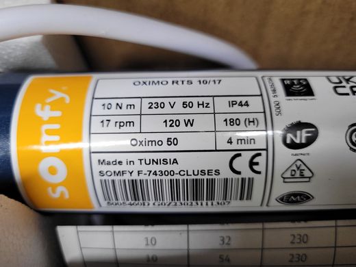 Moteur de store Somfy Oximo 50 RTS 10 Nm / 17 tr/min
