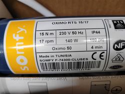 Motor cego Somfy Oximo 50 RTS 15 Nm / 17 rpm