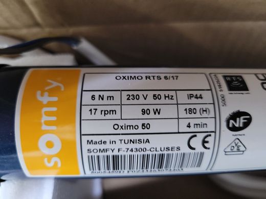 Moteur de store Somfy Oximo 50 RTS 6 Nm / 17 tr/min