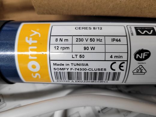 Motor cego Somfy Ceres LT50 VR 8 Nm / 12 rpm