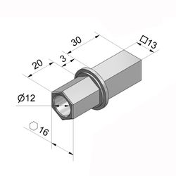 Boulon-cardan hexagonal en zamak.16 mm / CARRÉ.13 mm : "CH"