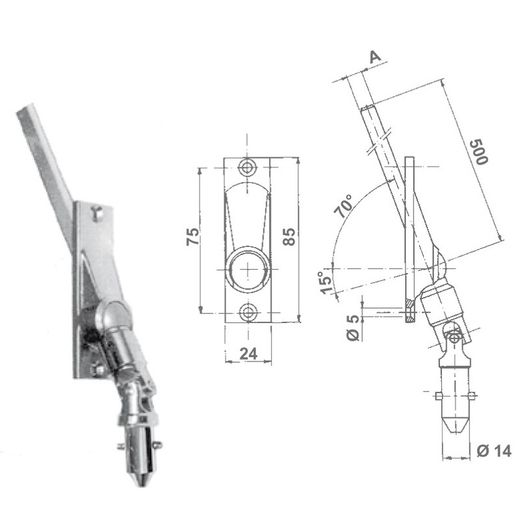 SNODE 70º: haste C. 8 mm - COM PÊNDULO / para manivela Ø 14 mm.