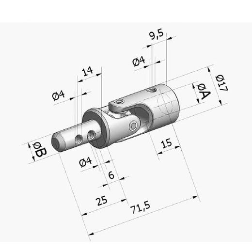 Snodo para mecanismo cardan CORTINA - macho 10 mm: para manivela Ø 13 mm.