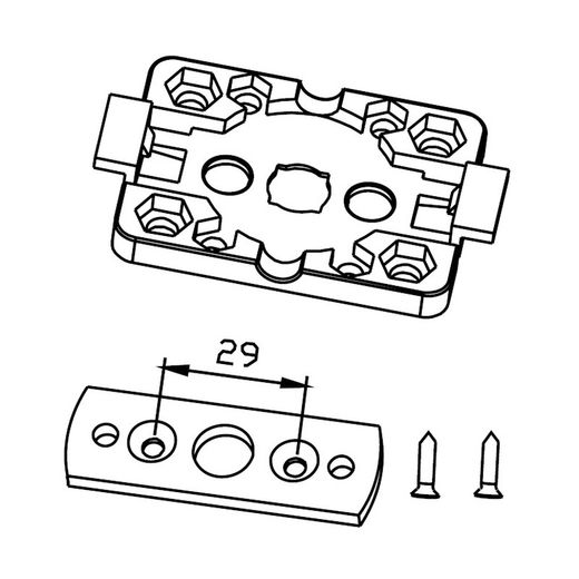 Support moteur PVC gamme 40 50 mm x 68 mm clipsable pour tiroir (entraxe vis 29 mm)